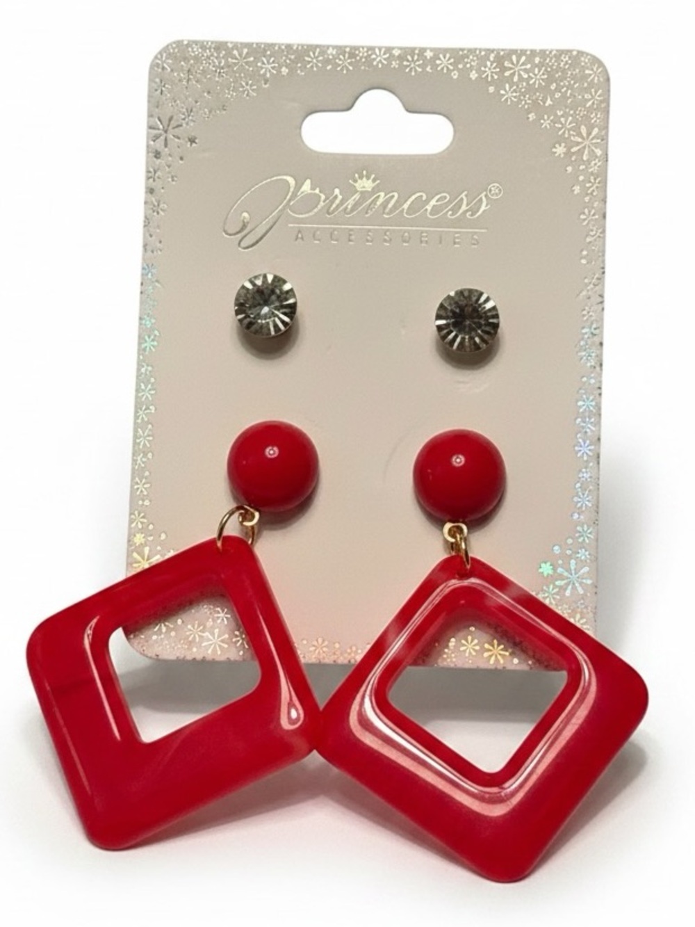 Princess Accessories Red Geometric Drop Earrings